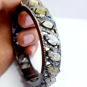 Beautiful Rosecut Pave Diamond Bangle 925 Sterling Silver Handmade Finish Natural Labrodorite Stone With Conflict Free Diamond Bangle