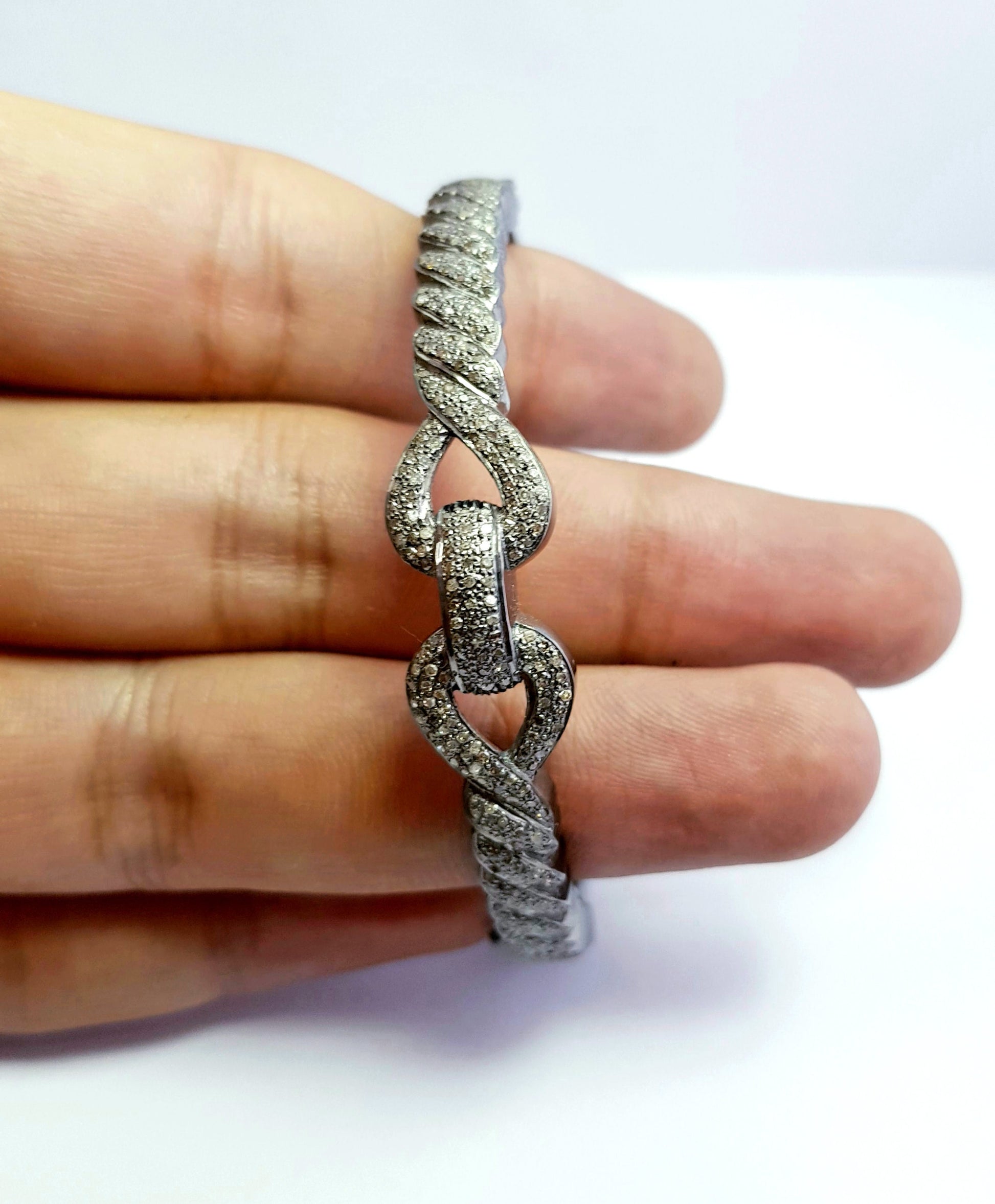 Antique Look Oxidized Designer Bracelet Bangle Rosecut Pave Diamond Bangle 925 Sterling Silver Handmade Finish Diamond Bangle Wrist Jewelry