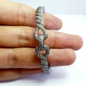 Antique Look Oxidized Designer Bracelet Bangle Rosecut Pave Diamond Bangle 925 Sterling Silver Handmade Finish Diamond Bangle Wrist Jewelry