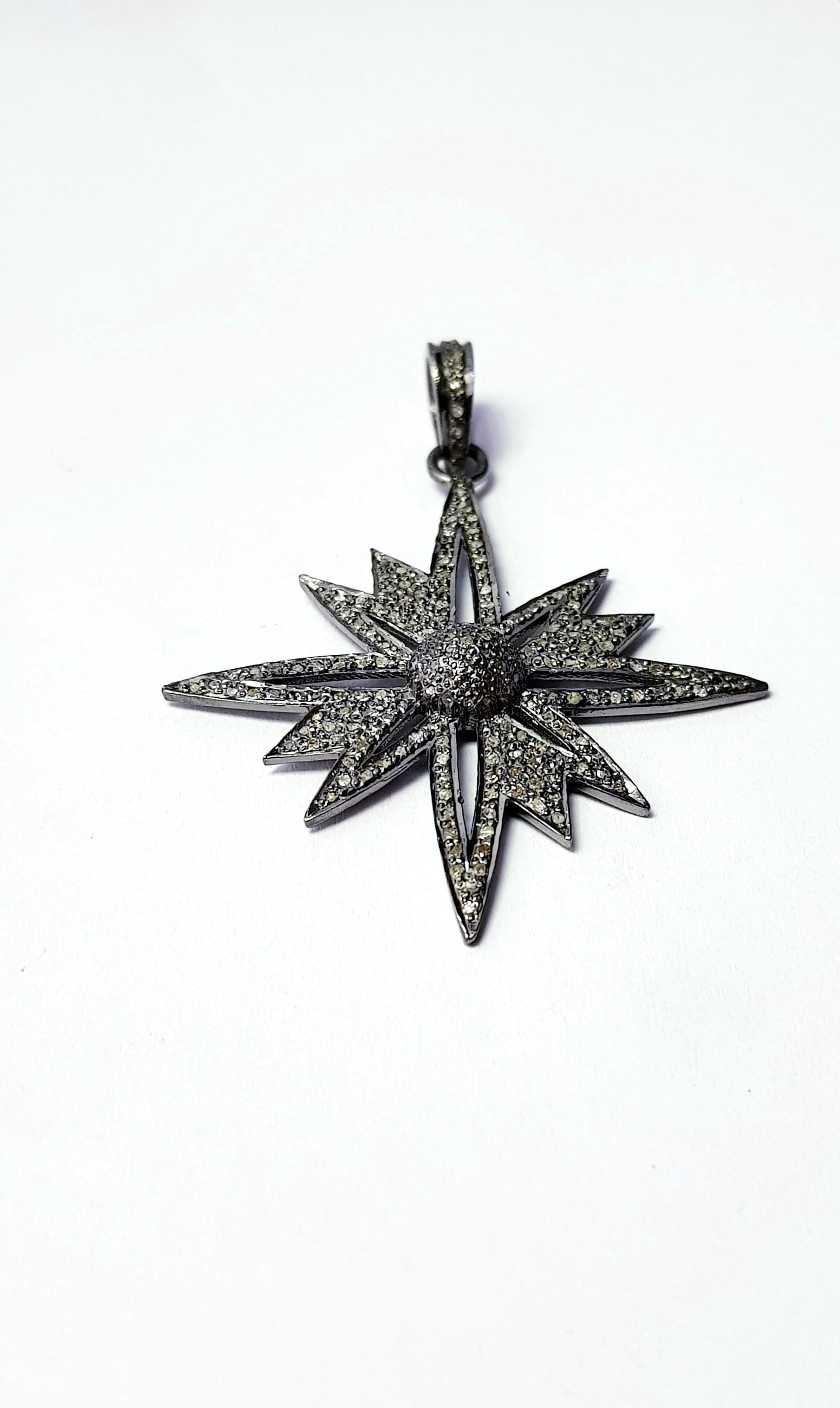 Beautiful Starburst Design Rosecut Pave Diamond Pendant 925 Sterling Silver Handmade Finish Diamond Pendant Jewelry