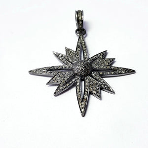 Beautiful Starburst Design Rosecut Pave Diamond Pendant 925 Sterling Silver Handmade Finish Diamond Pendant Jewelry