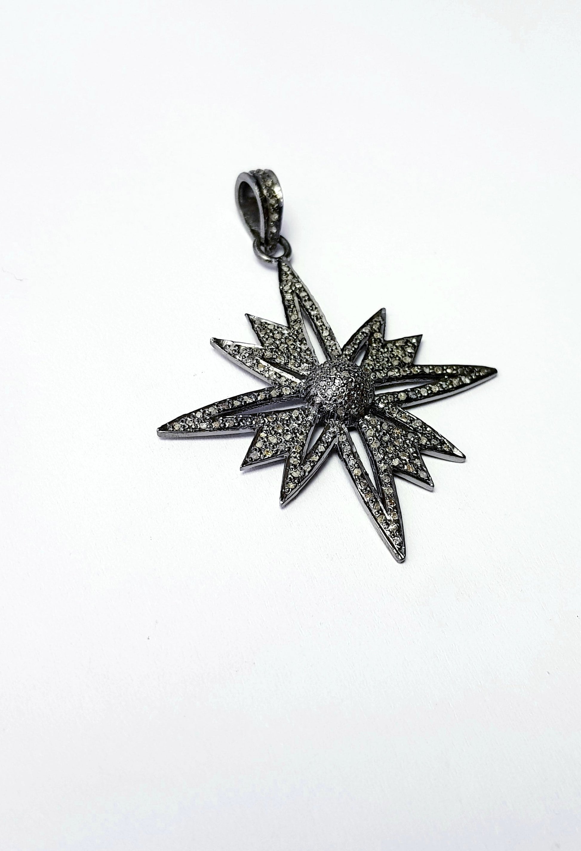 Beautiful Starburst Design Rosecut Pave Diamond Pendant 925 Sterling Silver Handmade Finish Diamond Pendant Jewelry