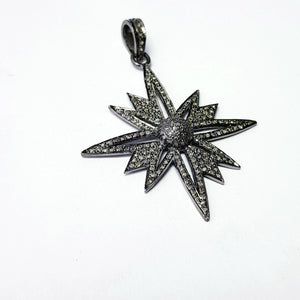 Beautiful Starburst Design Rosecut Pave Diamond Pendant 925 Sterling Silver Handmade Finish Diamond Pendant Jewelry