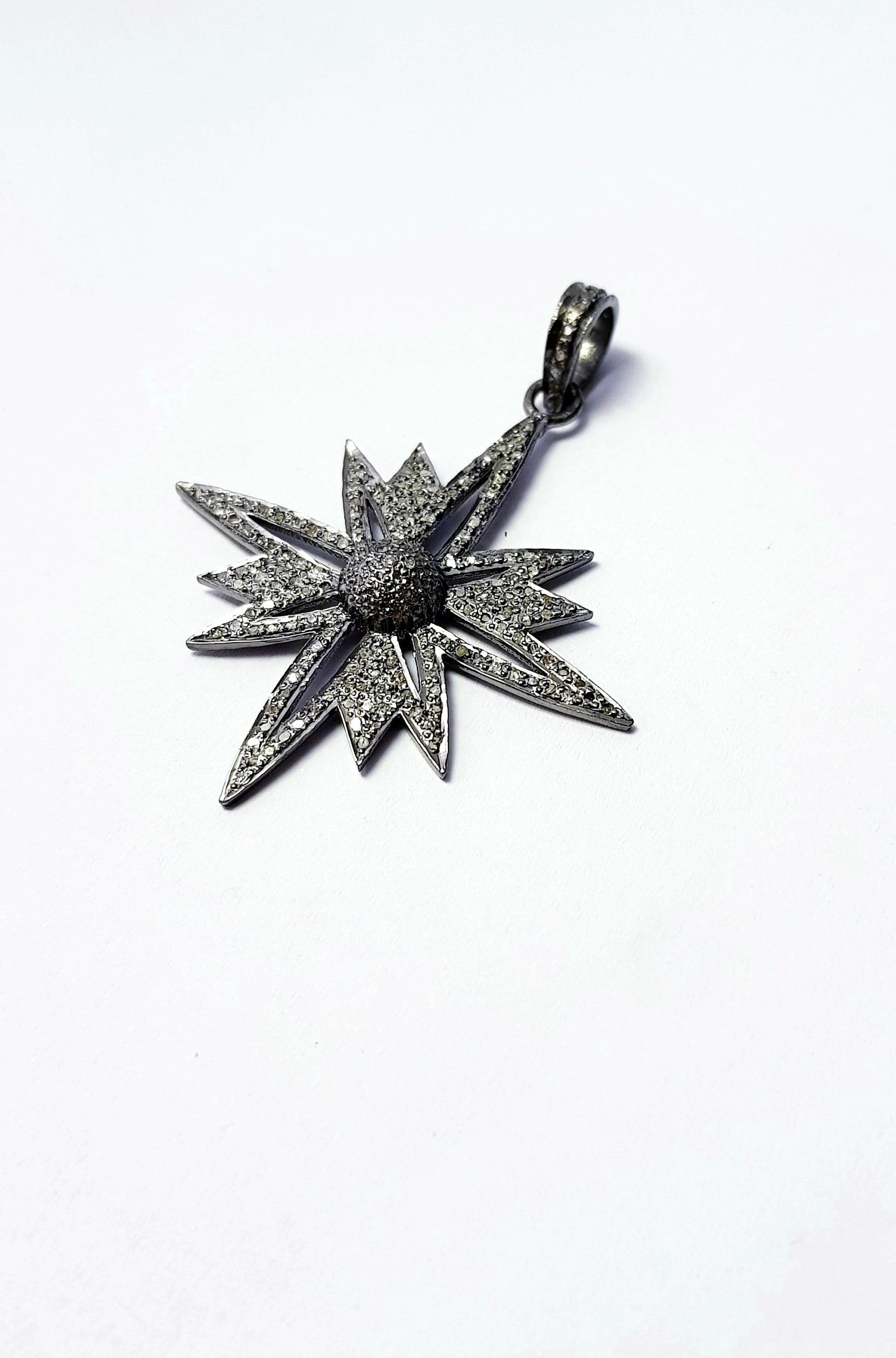 Beautiful Starburst Design Rosecut Pave Diamond Pendant 925 Sterling Silver Handmade Finish Diamond Pendant Jewelry