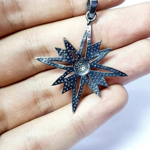 Beautiful Starburst Design Rosecut Pave Diamond Pendant 925 Sterling Silver Handmade Finish Diamond Pendant Jewelry