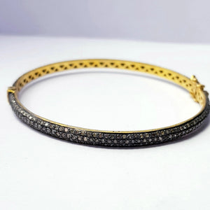 Rocecut pave diamond bangle 925 sterling silver handmade finish 3 line natural real diamond beautiful bangle