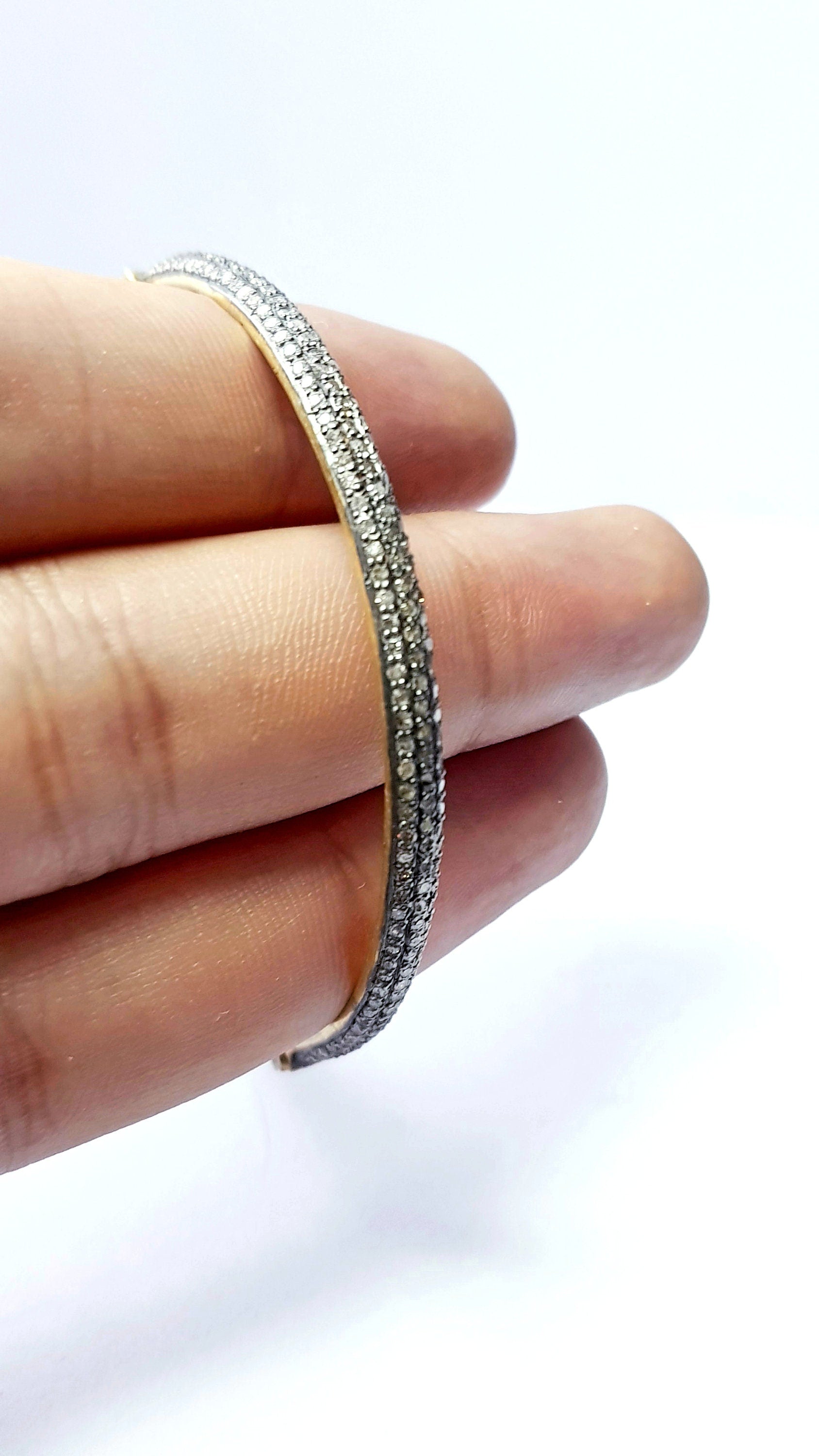 Rocecut pave diamond bangle 925 sterling silver handmade finish 3 line natural real diamond beautiful bangle