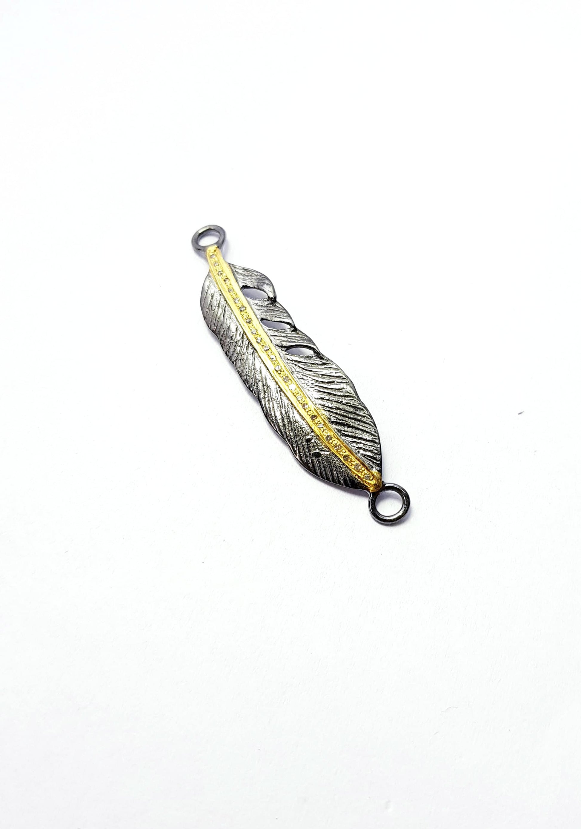 Very Beautiful Feather Rosecut Pave Diamond Bracelet Connector 925 Sterling Silver Handmade Finish Diamond Connector Charms