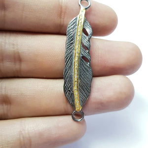 Very Beautiful Feather Rosecut Pave Diamond Bracelet Connector 925 Sterling Silver Handmade Finish Diamond Connector Charms