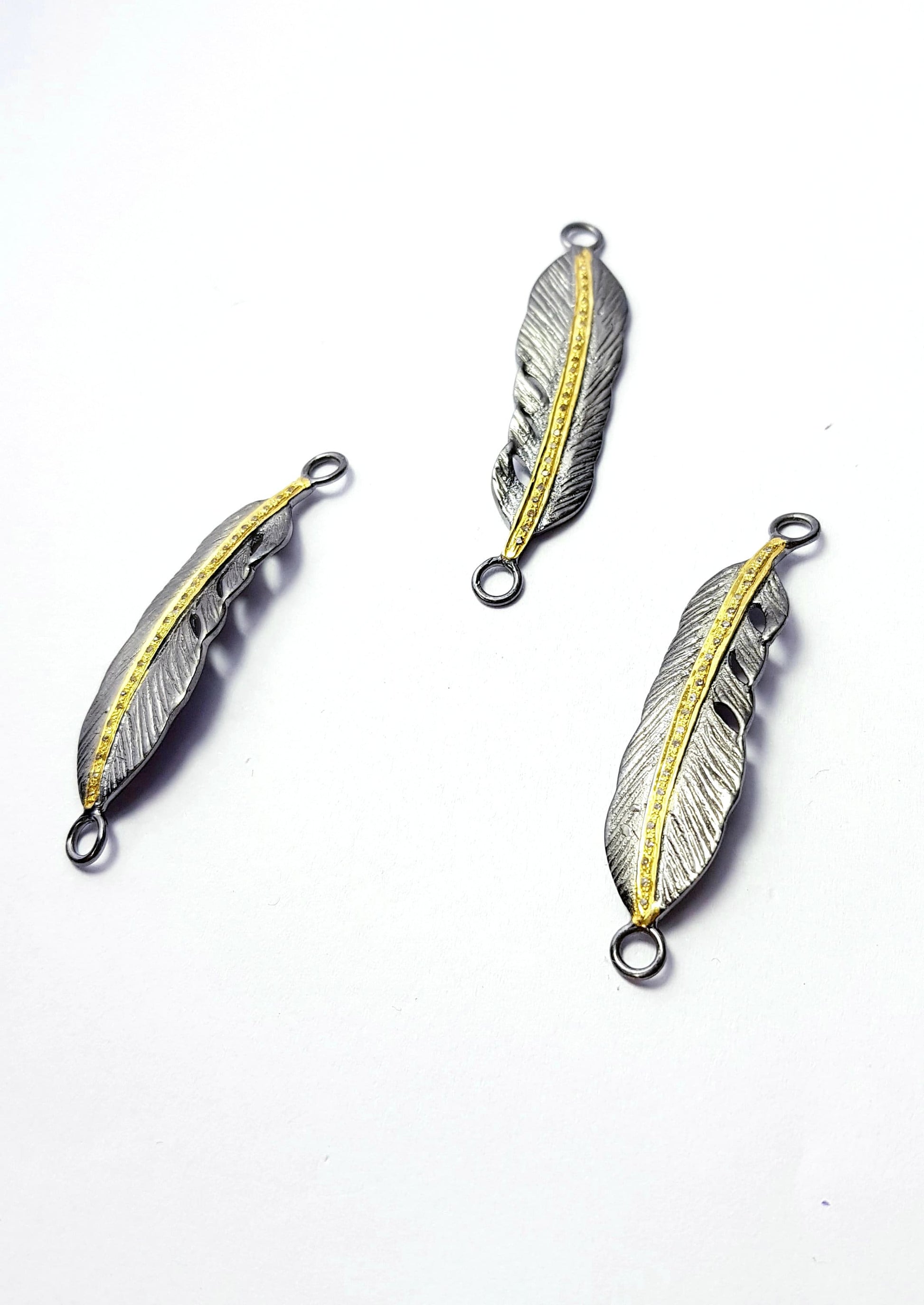 Very Beautiful Feather Rosecut Pave Diamond Bracelet Connector 925 Sterling Silver Handmade Finish Diamond Connector Charms