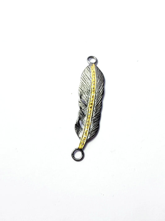 Very Beautiful Feather Rosecut Pave Diamond Bracelet Connector 925 Sterling Silver Handmade Finish Diamond Connector Charms