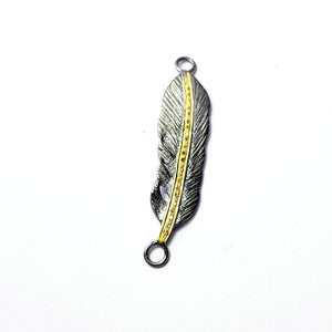 Very Beautiful Feather Rosecut Pave Diamond Bracelet Connector 925 Sterling Silver Handmade Finish Diamond Connector Charms