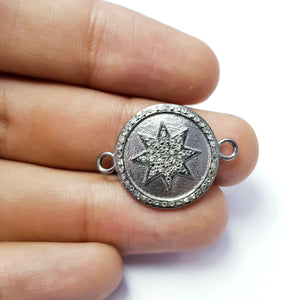 Star Burst Designer Rosecut Pave Diamond Bracelet Connector 925 Sterling Silver Handmade Finish Beautiful Diamond Pendant Charms