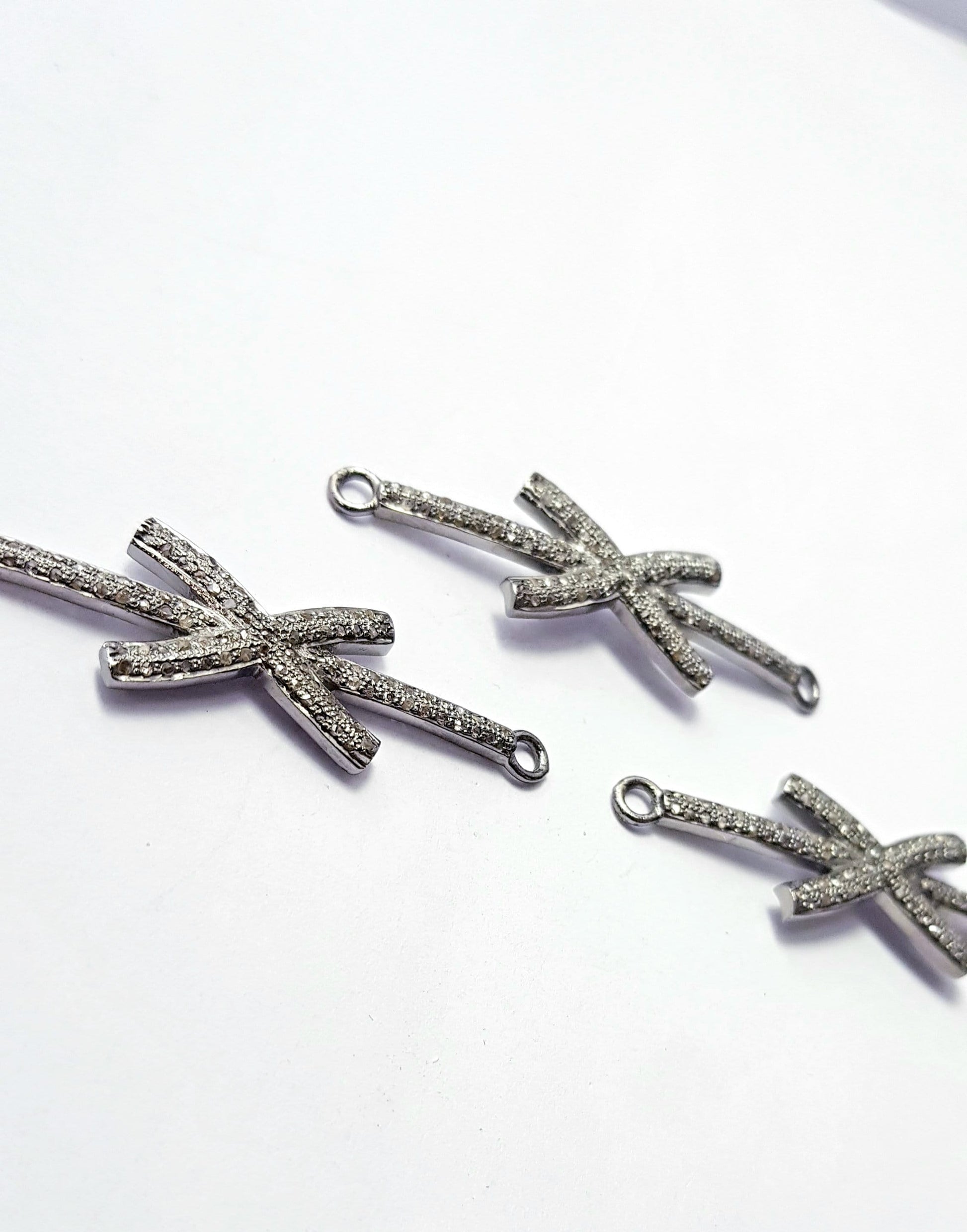 Rosecut pave diamond bracelet connector 925 sterling silver handmade finish cross design diamond bracelet connector charms