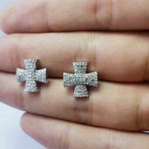 Beautiful Design Rosecut Pave Diamond Stud Earrings 925 Sterling Silver Handmade Silver Finish Cross Shaped Designer Diamond Stud Earrings