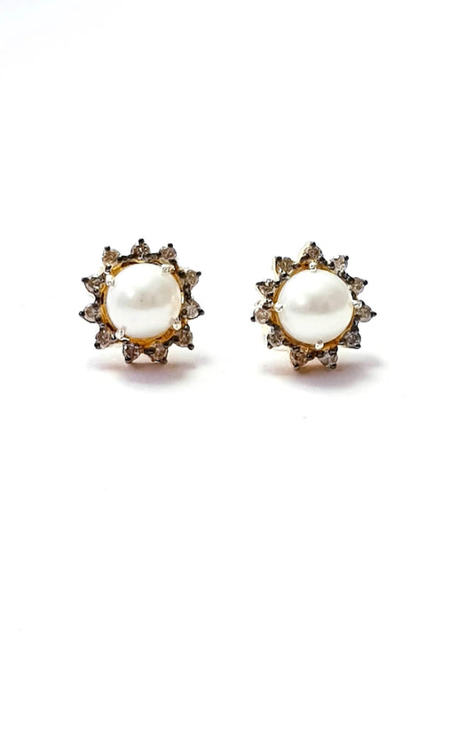 Beautiful Pearl Designer Rosecut Pave Diamond Stud Earrings 925 Sterling Silver Handmade Silver Finish Diamond Stud Earrings