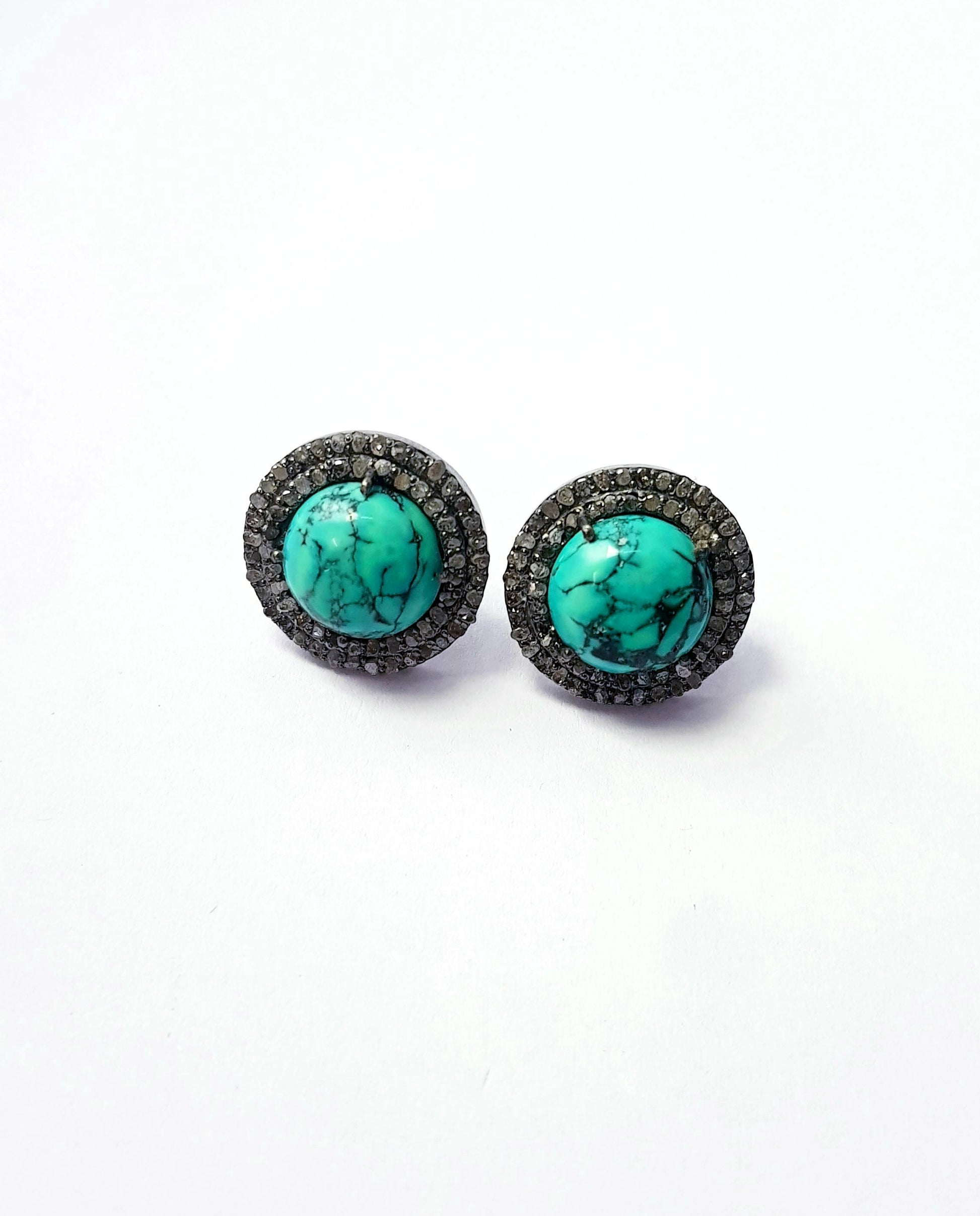 Latest designer Rosecut pave diamond stud earrings 925 sterling silver handmade silver finish turquoise beautiful diamond stud earring