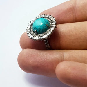 Very Beautiful Designer Rosecut Pave Diamond Rings 925 Sterling Silver Handmade Silver Turquoise Baguettes Finish Diamond Ring