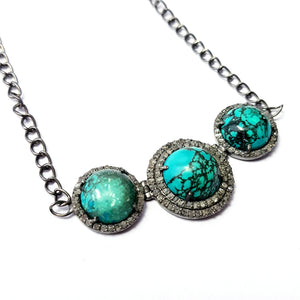 Beautiful Deisgner Rosecut Pave Diamond Necklace 925 Sterling Silver Handmade Finish Turquoise Stone Design Diamond Necklace Pendant Jewelry