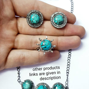 Beautiful Deisgner Rosecut Pave Diamond Necklace 925 Sterling Silver Handmade Finish Turquoise Stone Design Diamond Necklace Pendant Jewelry