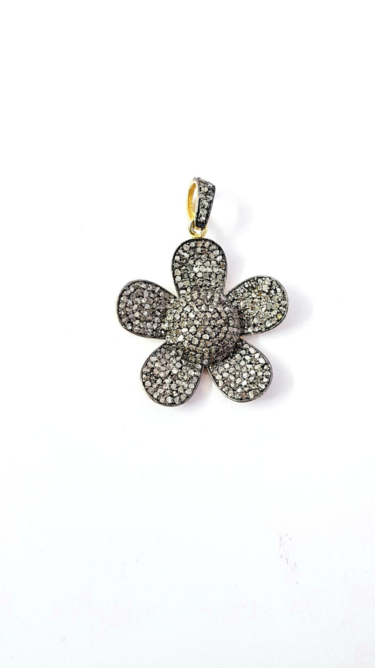 Beautiful Rosecut Full Pave Diamond Pendant 925 Sterling Silver Handmade Finish Flower Design Diamond Pendant Jewelry