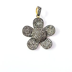 Beautiful Rosecut Full Pave Diamond Pendant 925 Sterling Silver Handmade Finish Flower Design Diamond Pendant Jewelry