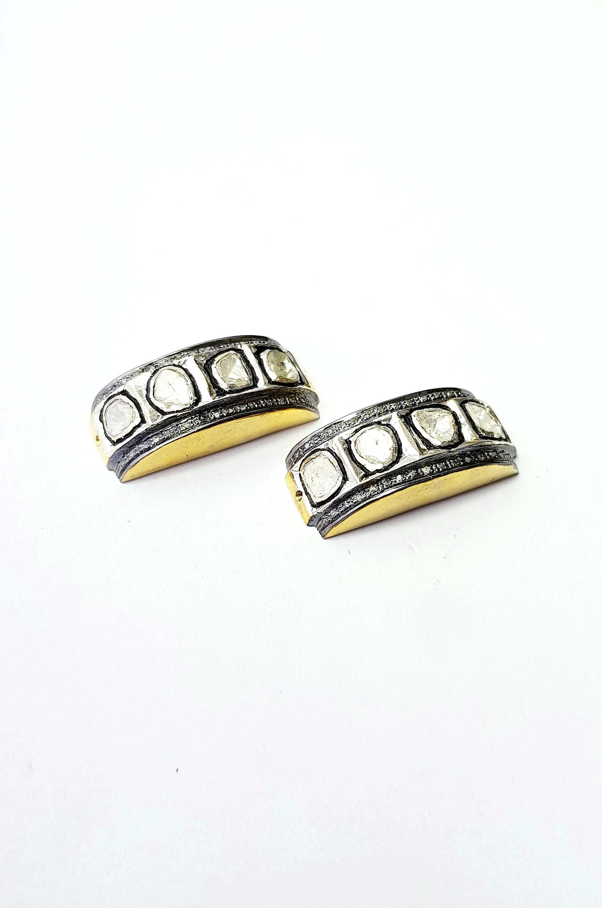 Beautiful Flat Diamond Designer Rosecut Pave Diamond Bracelet Connector 925 Sterling Silver Handmade Finish Diamond Connector Charms