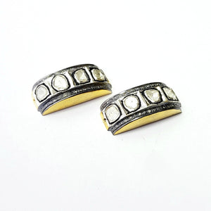 Beautiful Flat Diamond Designer Rosecut Pave Diamond Bracelet Connector 925 Sterling Silver Handmade Finish Diamond Connector Charms