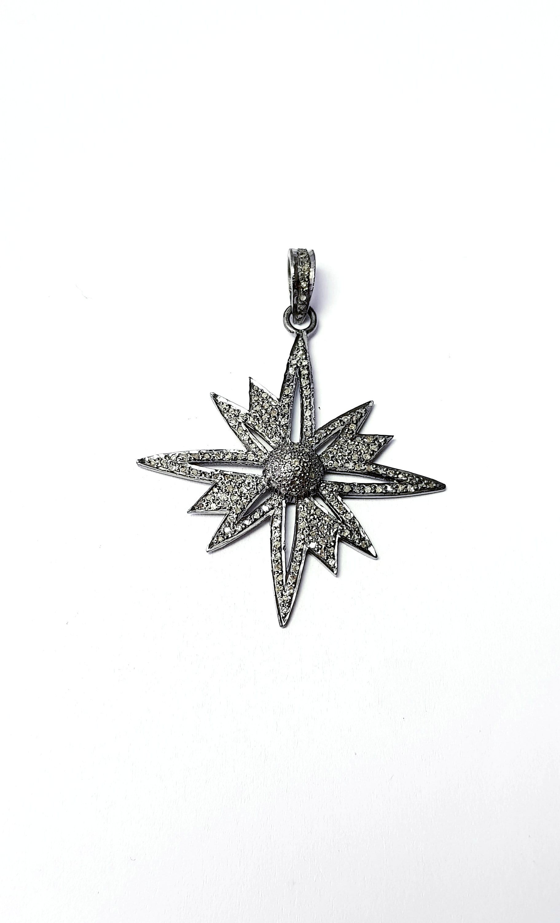 Beautiful Starburst Design Rosecut Pave Diamond Pendant 925 Sterling Silver Handmade Finish Diamond Pendant Jewelry