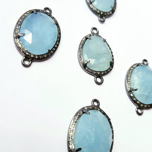 Checkercut aqua Chelsy natural  color stone 925 sterling silver handmade pave diamond setting vermeil oxidised silver connector
