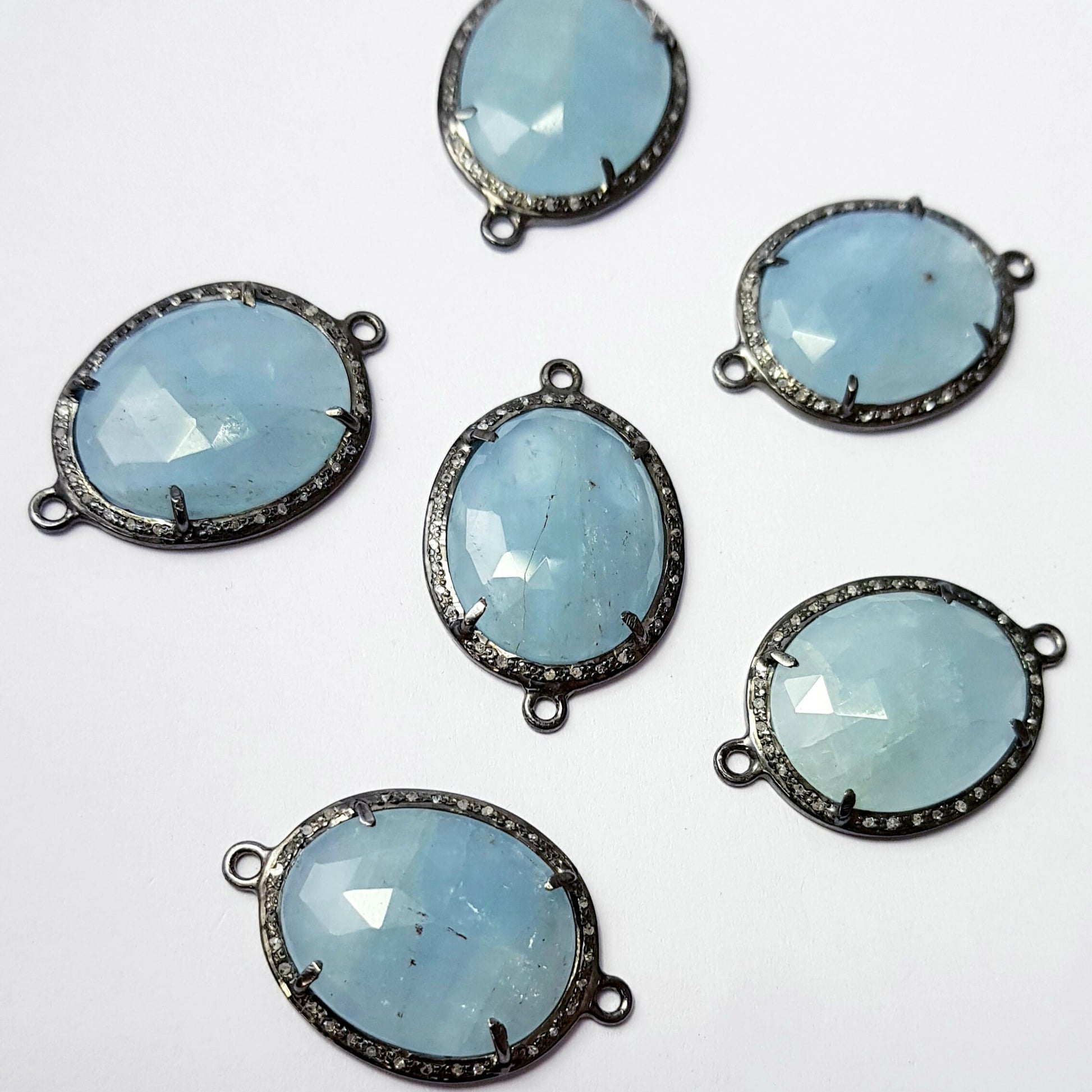 Checkercut Aqua Chelsy Colour Natural Stone 925 Sterling Silver Handmade Pave Diamond Setting Rosecut Diamond Silver Connector