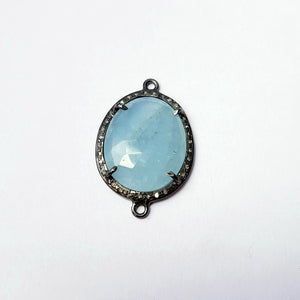 Checkercut Aqua Chelsy Colour Natural Stone 925 Sterling Silver Handmade Pave Diamond Setting Rosecut Diamond Silver Connector