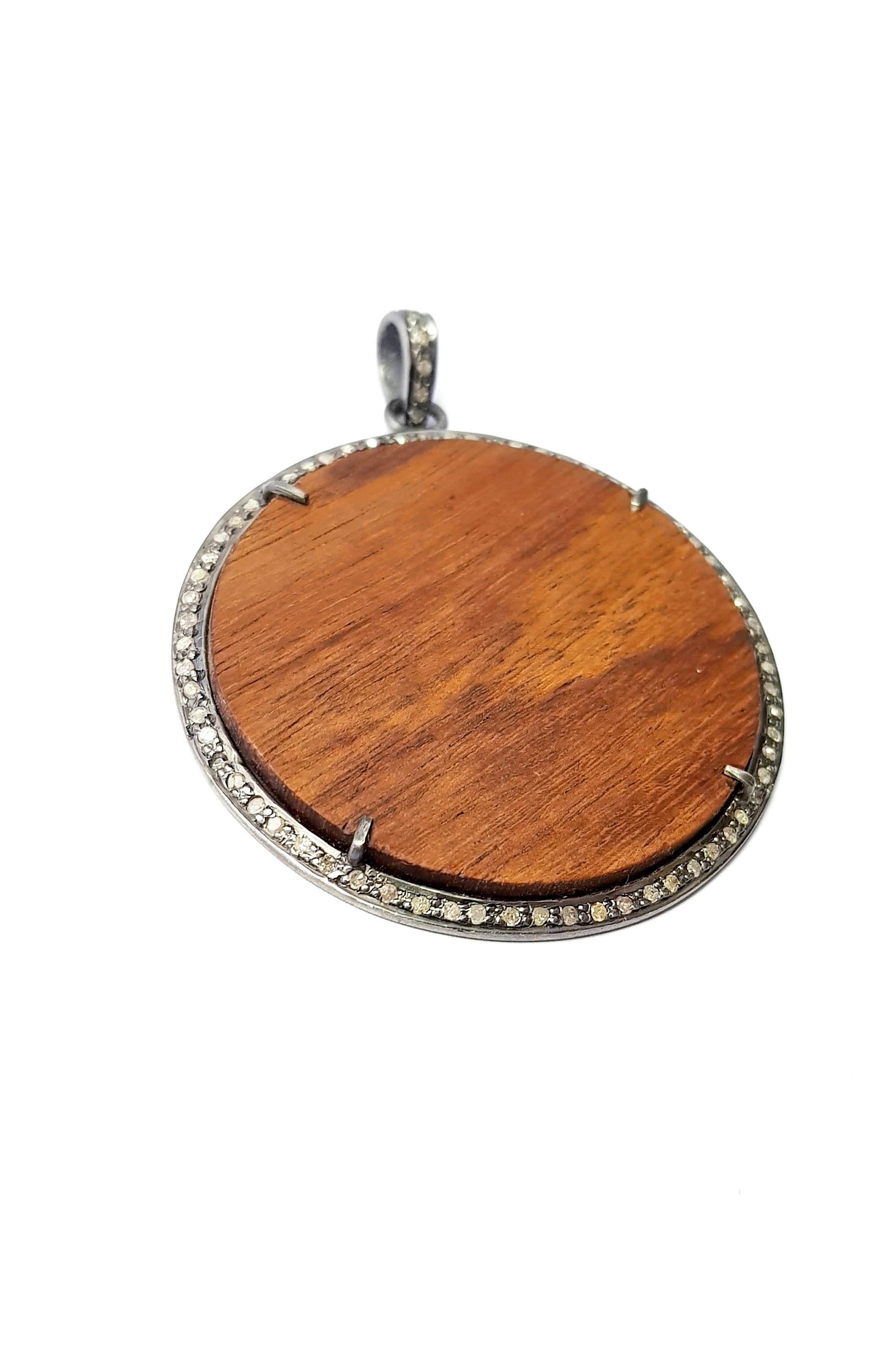 Rosecut Pave Diamond Pendant 925 Sterling Silver Handmade Finish Circle Style Diamond Jewelry
