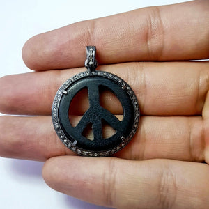 Wooden Pave Diamond Pendant 925 Sterling Silver Handmade Finish Peace Design Diamond Pendant Jewelry