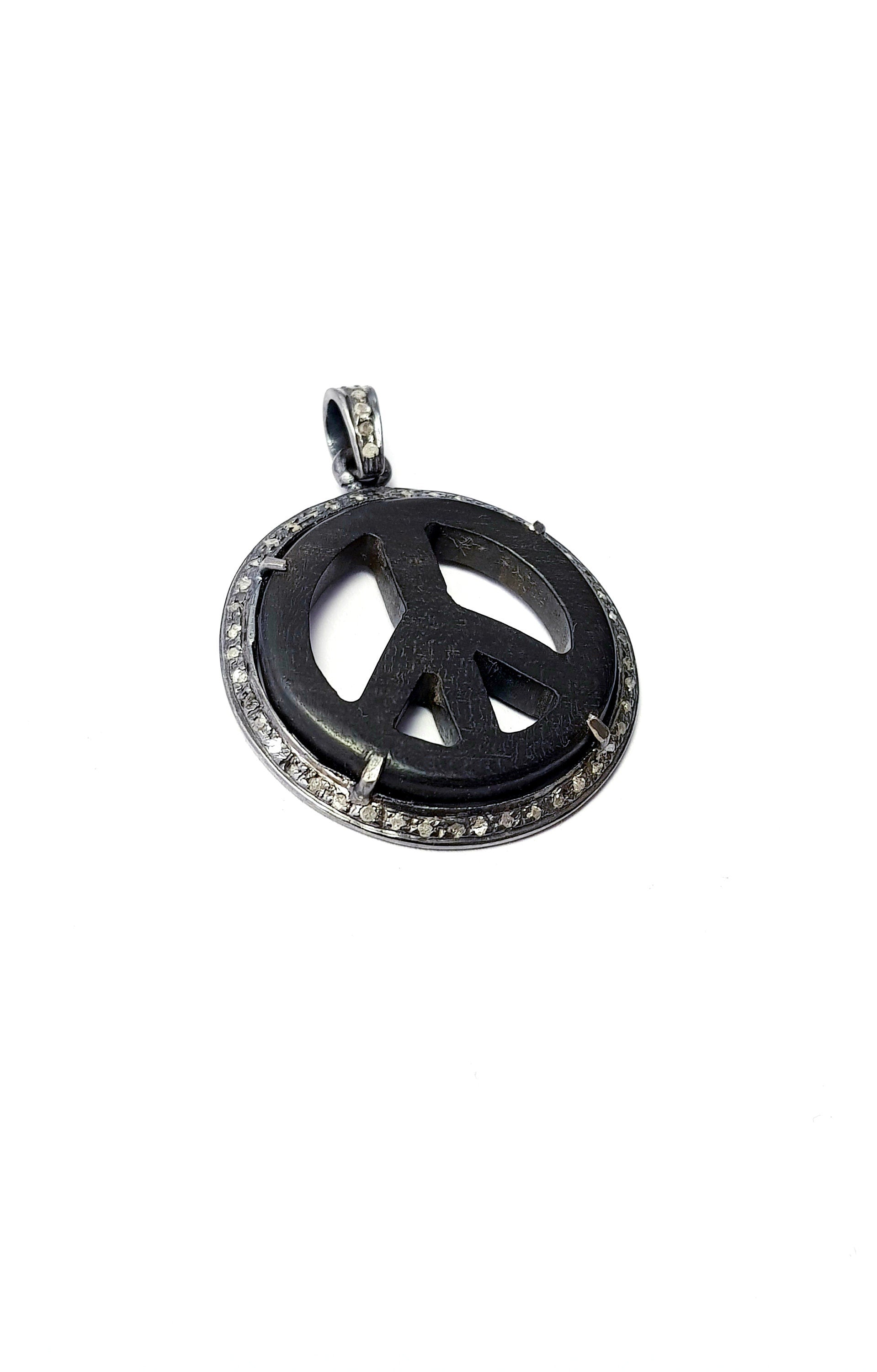 Wooden Pave Diamond Pendant 925 Sterling Silver Handmade Finish Peace Design Diamond Pendant Jewelry