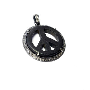 Wooden Pave Diamond Pendant 925 Sterling Silver Handmade Finish Peace Design Diamond Pendant Jewelry