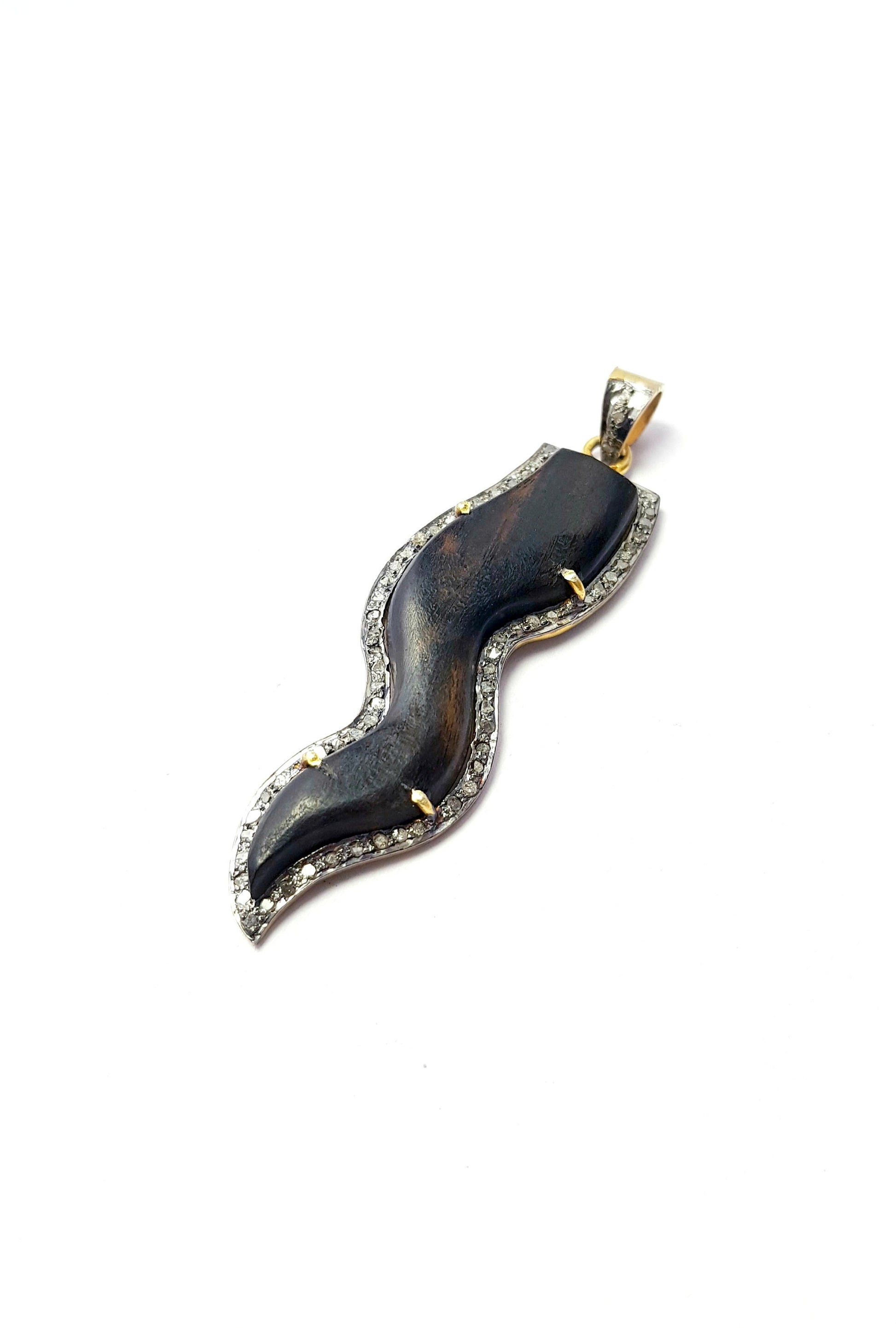 Beautiful Designer Wooden Pave Diamond Pendant 925 Sterling Silver Handmade Finish Diamond Pendant Jewelry