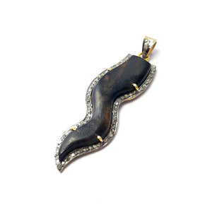 Beautiful Designer Wooden Pave Diamond Pendant 925 Sterling Silver Handmade Finish Diamond Pendant Jewelry
