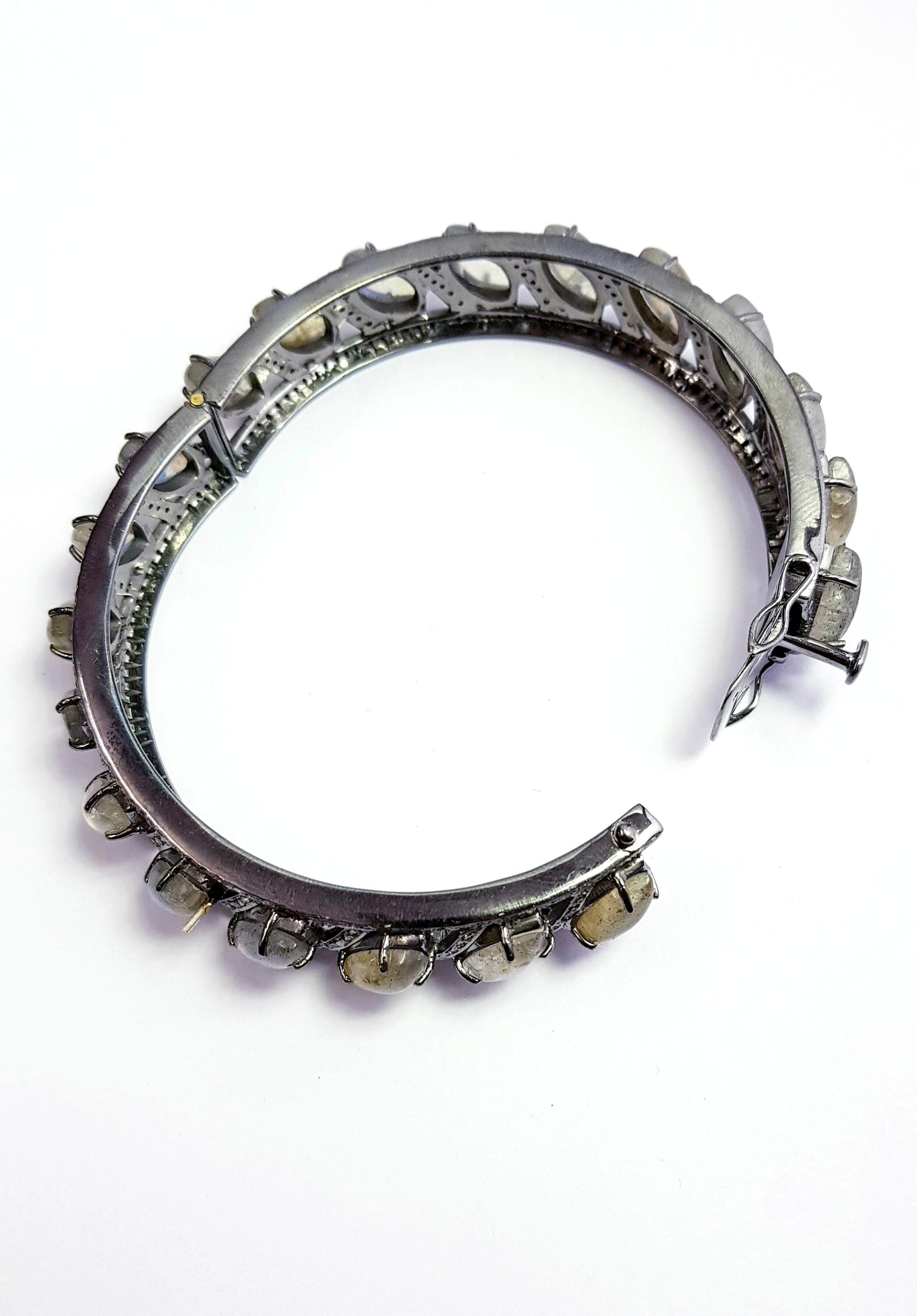 Beautiful Rosecut Pave Diamond Bangle 925 Sterling Silver Handmade Finish Natural Labrodorite Stone With Conflict Free Diamond Bangle