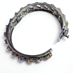 Beautiful Rosecut Pave Diamond Bangle 925 Sterling Silver Handmade Finish Natural Labrodorite Stone With Conflict Free Diamond Bangle