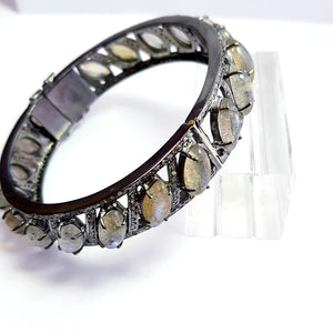 Beautiful Rosecut Pave Diamond Bangle 925 Sterling Silver Handmade Finish Natural Labrodorite Stone With Conflict Free Diamond Bangle