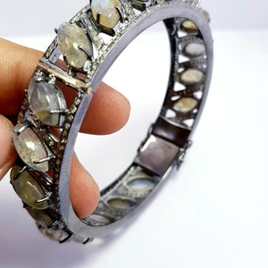 Beautiful Rosecut Pave Diamond Bangle 925 Sterling Silver Handmade Finish Natural Labrodorite Stone With Conflict Free Diamond Bangle