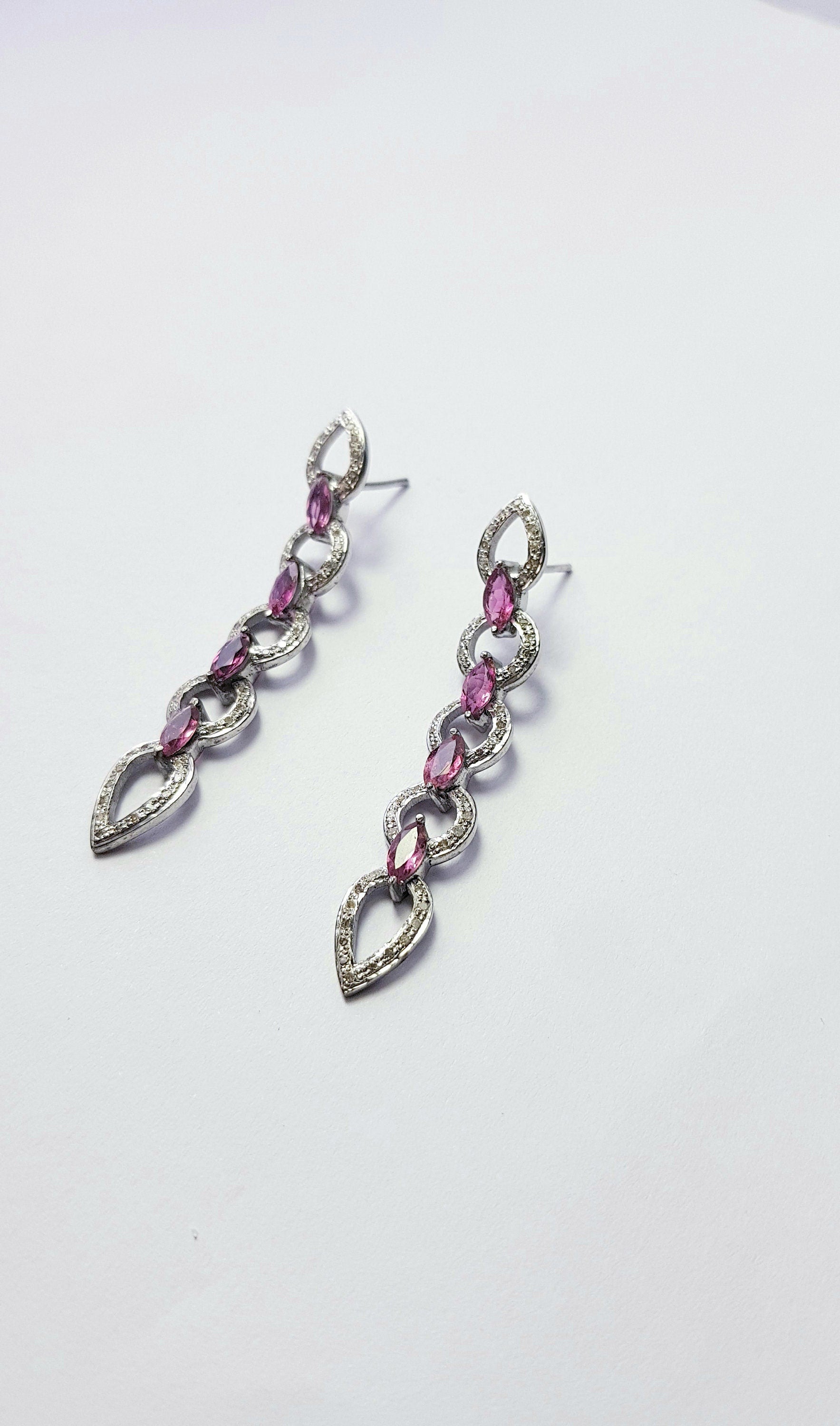 Natural multi colored sapphire stone baguettes hoop style rosecut pave setting diamond sterling silver earring ,antique look hoop earring