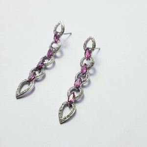 Natural multi colored sapphire stone baguettes hoop style rosecut pave setting diamond sterling silver earring ,antique look hoop earring