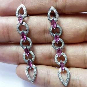 Natural multi colored sapphire stone baguettes hoop style rosecut pave setting diamond sterling silver earring ,antique look hoop earring