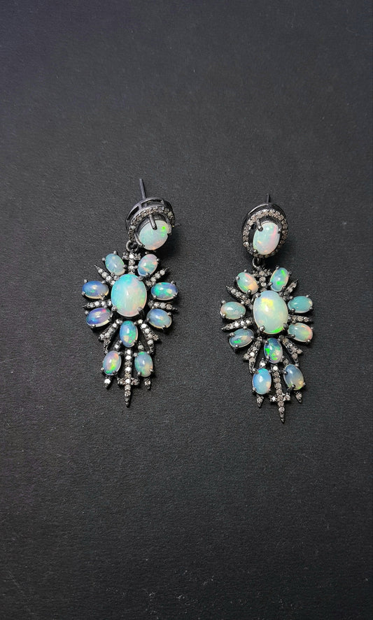 Rosecut pave diamonds and Ethiopian opal AAA nice quality earring,antique look designer unique one of a kind earring