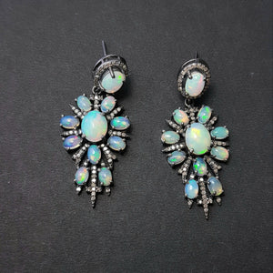 Rosecut pave diamonds and Ethiopian opal AAA nice quality earring,antique look designer unique one of a kind earring