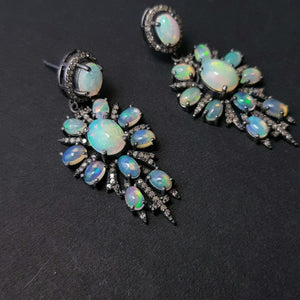 Rosecut pave diamonds and Ethiopian opal AAA nice quality earring,antique look designer unique one of a kind earring