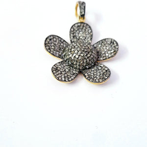 Beautiful Rosecut Full Pave Diamond Pendant 925 Sterling Silver Handmade Finish Flower Design Diamond Pendant Jewelry