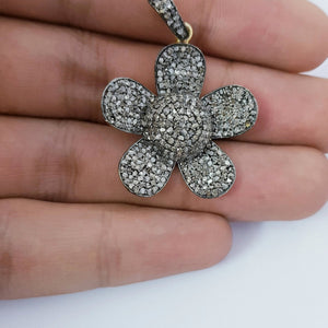 Beautiful Rosecut Full Pave Diamond Pendant 925 Sterling Silver Handmade Finish Flower Design Diamond Pendant Jewelry